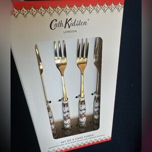 Cath Kidston set of 4 stainless steel/gold finish/ceramic handled holiday forks